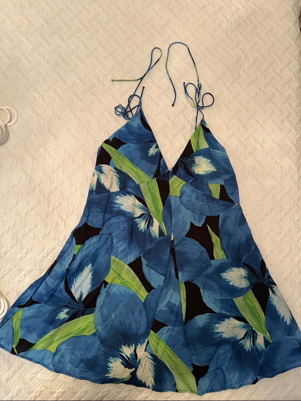H&M Blue Floral Halter Mini Vacation Resort Style Dress